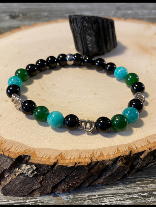 Zodiac Insight Bracelet - Sterling Silver Virgo Charms with Amazonite, Jade, and Black Jasper