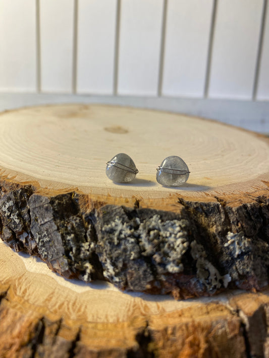 INSIGHT Earrings - Sterling Silver and Tumbled Labradorite Studs