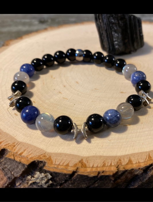 Zodiac Insight Bracelet - Sterling Silver Pisces Charms with Sodalite, Labradorite, and Black Jasper