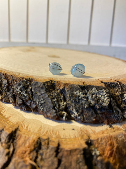 INSIGHT Earrings - Sterling Silver and Tumbled Aquamarine Studs