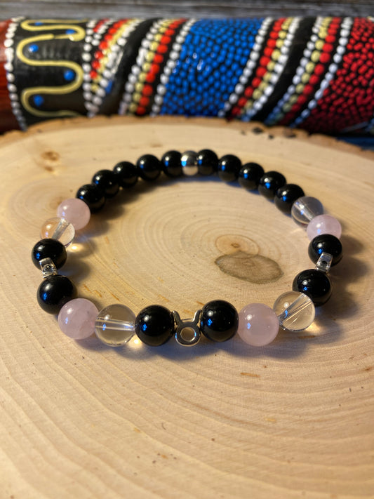 Zodiac Insight Bracelet - Sterling Silver Taurus Charms with Rose Quartz, Clear Quartz, and Black Jasper