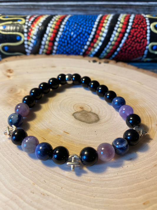 Zodiac Insight Bracelet - Sterling Silver Sagittarius Charms with Sodalite, Amethyst, and Black Jasper