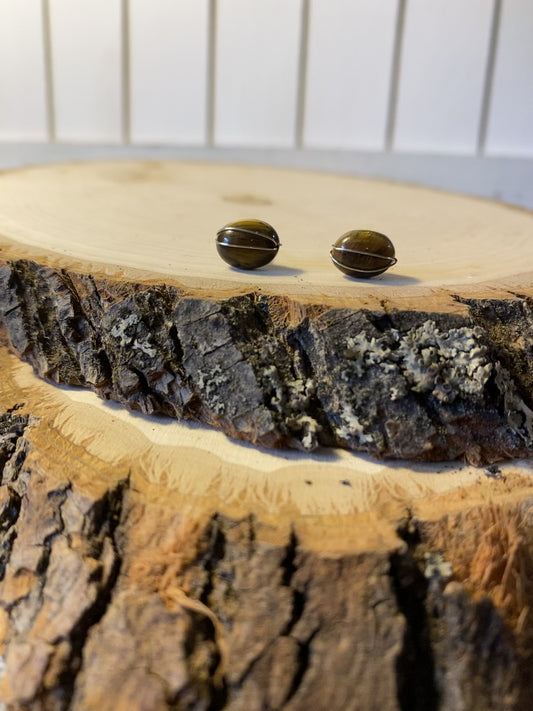 INSIGHT Earrings - Sterling Silver and Tumbled Tiger Eye Studs