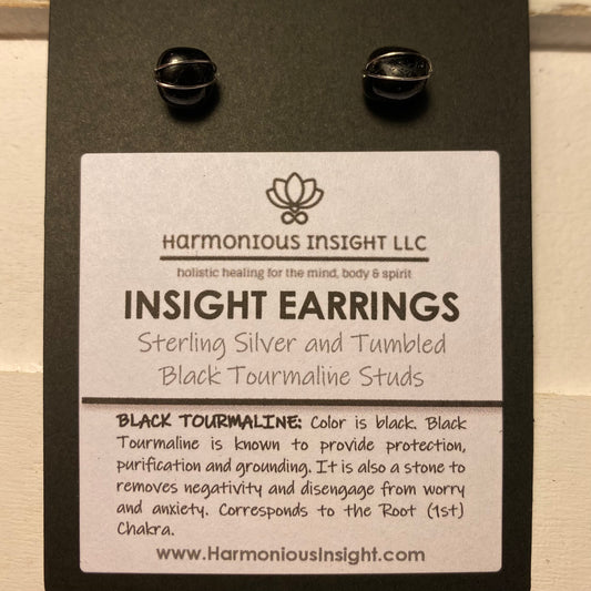 INSIGHT Earrings - Sterling Silver and Tumbled Black Tourmaline Studs