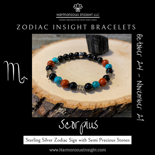 Zodiac Insight Bracelet - Sterling Silver Scorpius with Red Jasper, Turquoise, and Black Jasper