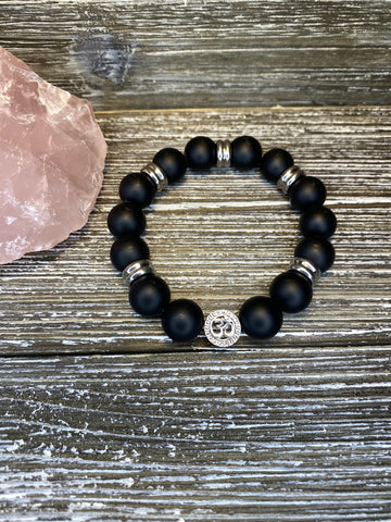 Insight Bracelet - Sterling Silver OM Charm with Matte Onyx