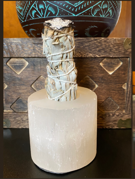 Selenite Gemstone Tea Light Candle & Smudge Holder