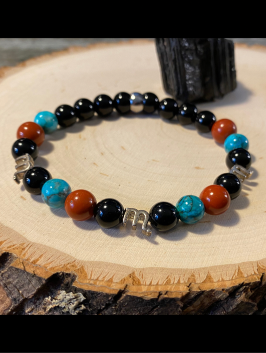 Zodiac Insight Bracelet - Sterling Silver Scorpius with Red Jasper, Turquoise, and Black Jasper