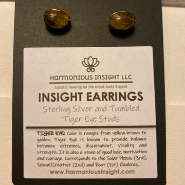 INSIGHT Earrings - Sterling Silver and Tumbled Tiger Eye Studs