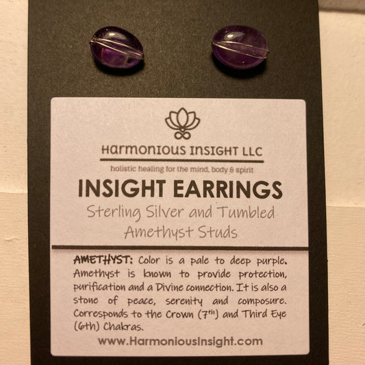 INSIGHT Earrings - Sterling Silver and Tumbled Amethyst Studs