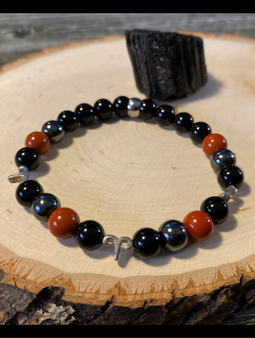 Zodiac Insight Bracelet - Sterling Silver Aries Charms with  Red Jasper, Hematite, and Black Jasper