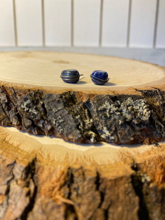 INSIGHT Earrings - Sterling Silver and Tumbled Lapis Lazuli Studs