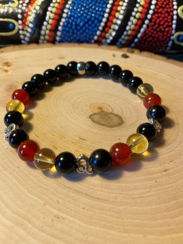 Zodiac Insight Bracelet - Sterling Silver Leo Charms with Citrine, Carnelian, and Black Jasper