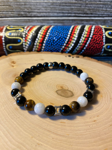 Zodiac Insight Bracelet - Sterling Silver Gemini Charms with Tiger Eye, Moonstone, and Black Jasper