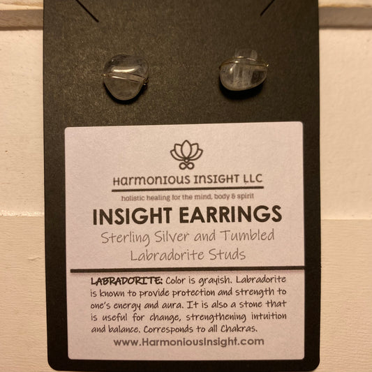 INSIGHT Earrings - Sterling Silver and Tumbled Labradorite Studs
