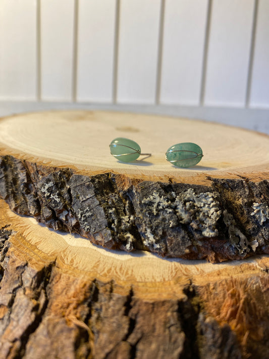 INSIGHT Earrings - Sterling Silver and Tumbled Green Aventurine Studs